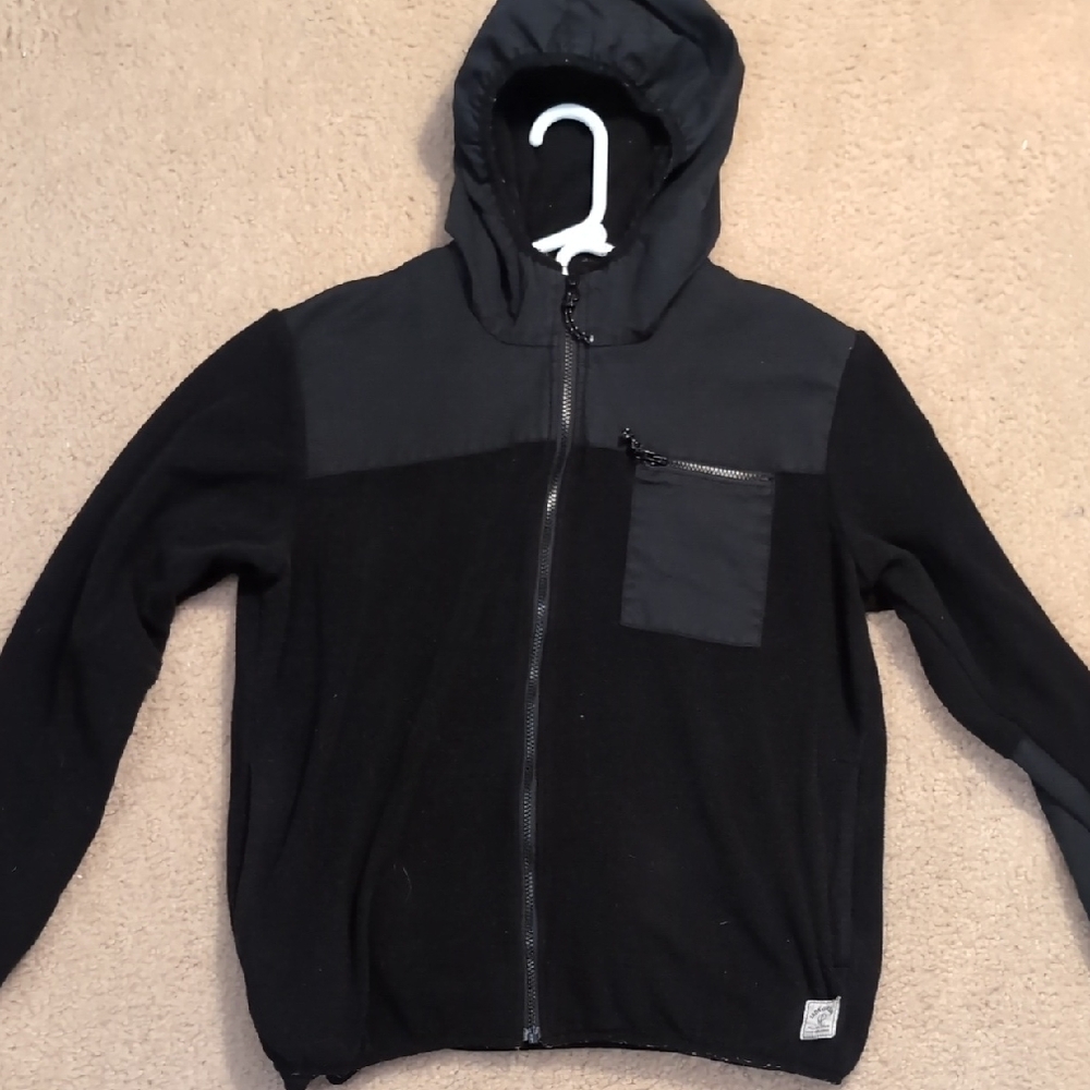 Iron & Resin Black Hooded Zip-Up Jacket with Dark Gray Panels